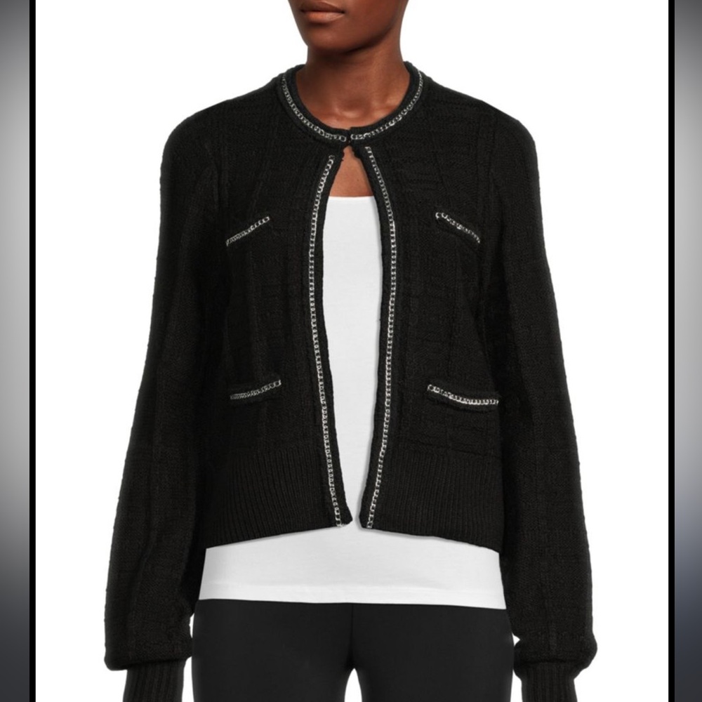 WOMEN'S ELLA CHAIN TRIM KNIT SWEATER IN BLACK, Size 3x